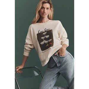 Maeve x Natalia Bagniewska - Tan CIN CIN Champagne Glasses Sweatshirt Large NWT
